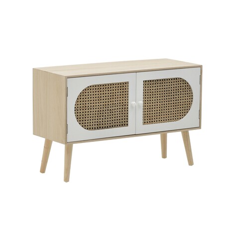 Comoda White Natural, InArt, 80x30x52 cm, lemn de pin/ratan