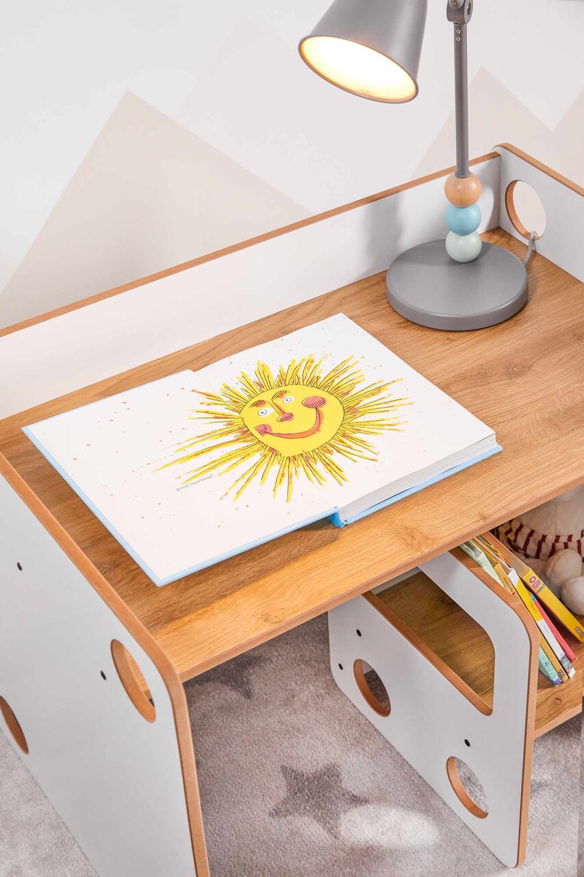 Set masa si scaun pentru copii, Hanah Home, Goldfinch 2, Alb / Natural - imagine 9