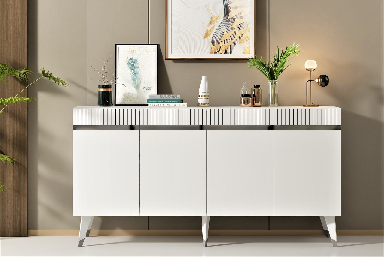 Consola, Olivia, Defne, 150x80x40 cm, PAL , Alb / Argintiu - 1 | YEO