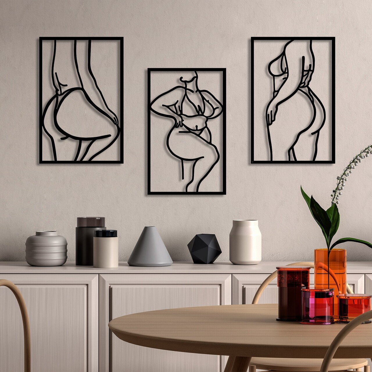 Decoratiune de perete, Body Positive Line, Dimensiune: 47 x 70 cm (2 bucăți), Negru - view 3