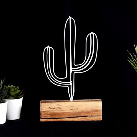 Decoratiune, cactus mini, 17x24x3.5 cm, metal, alb