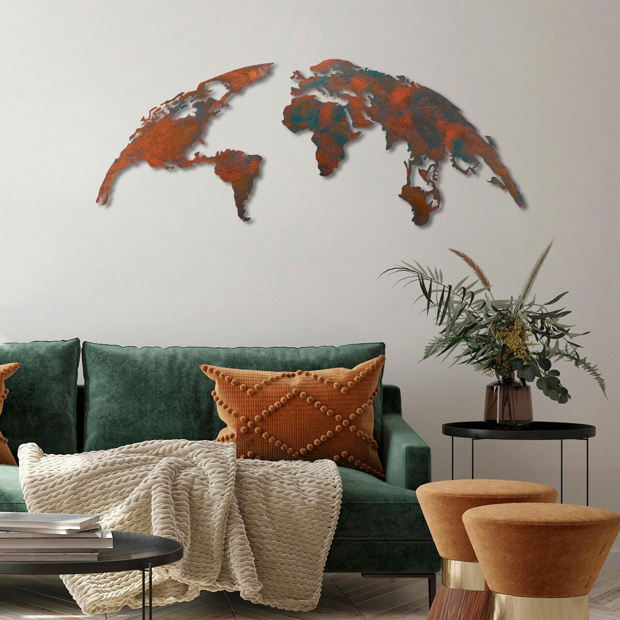 Decoratiune de perete, World Map Medium, Metal, 150 x 59 cm, Multicolor - 1 | YEO