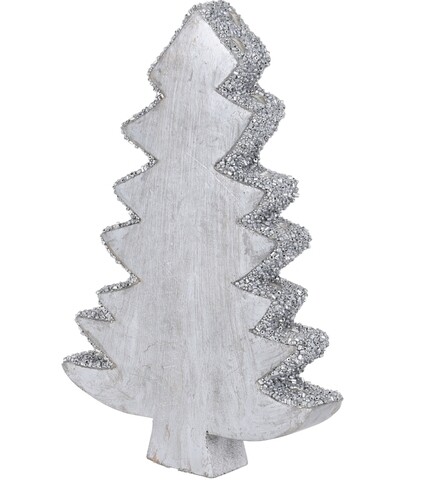 Poza Decoratiune Xmas Tree, 15x3x22 cm, lemn de mango, margele argintii