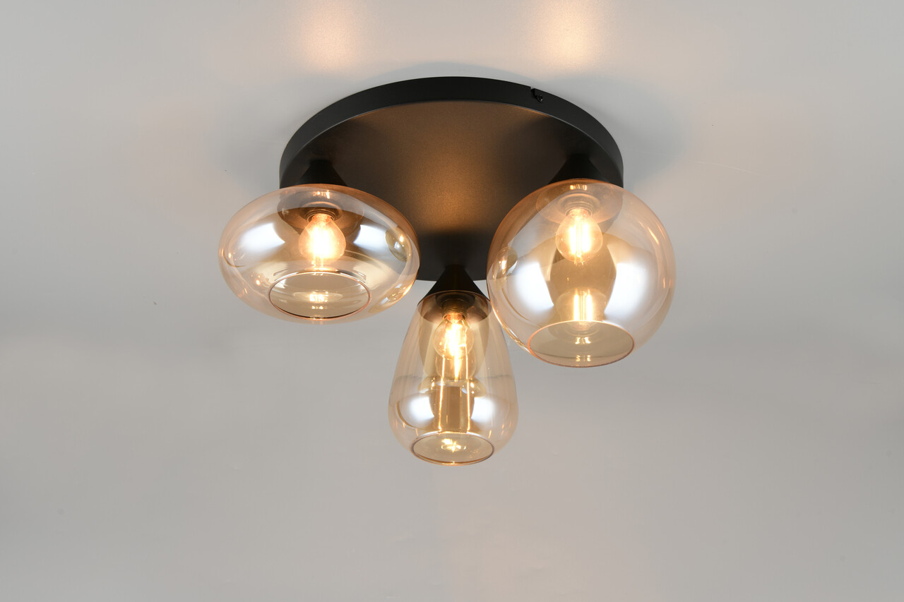 Plafoniera Lumina, TRIO, 35x24.5 cm, 10W, 3x E14, metal, negru mat