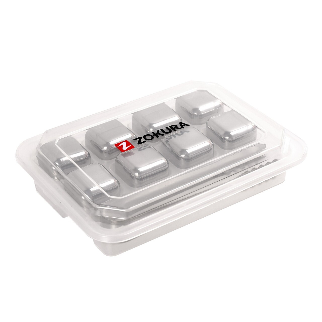 Set 8 cuburi pentru racirea bauturilor si cleste, inox - Zokura - imagine 2