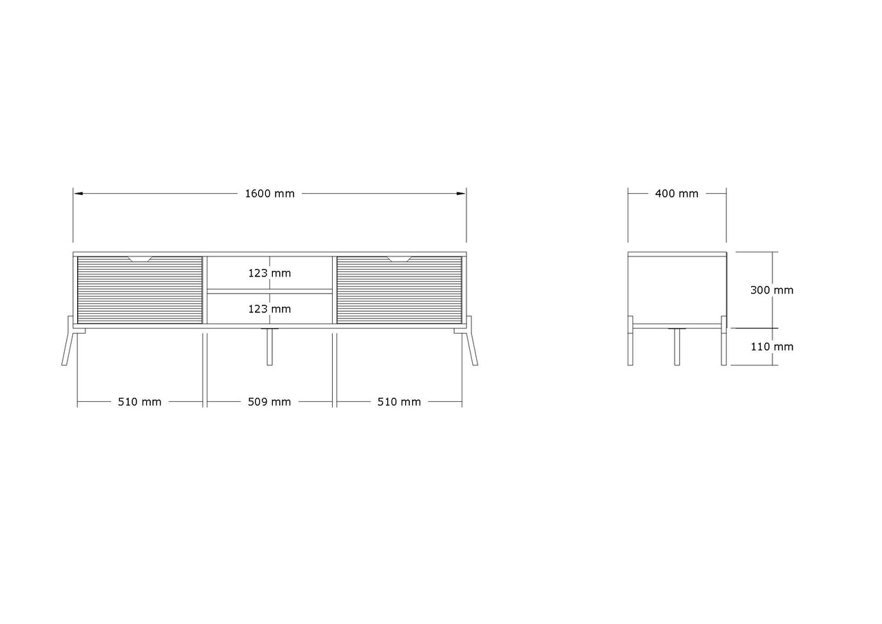 Comoda TV, Puqa Design, Nost, 160x41x40 cm, PAL, Stejar Safir / Alb