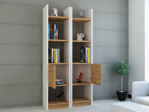 Corp biblioteca, decorotika, esbi 102, 66.2x150x29.5 cm, alb / teak
