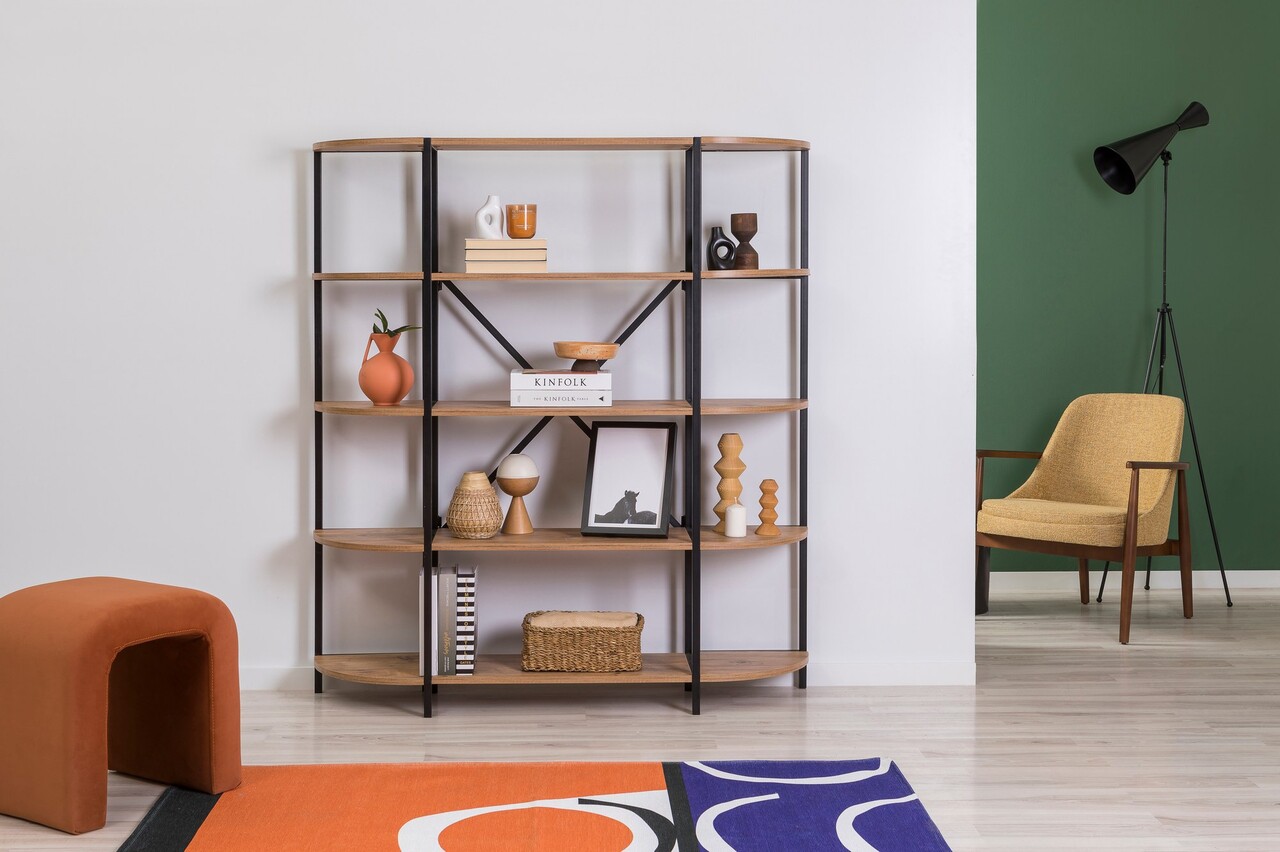 Corp biblioteca, Sapphire, Signa Rafix, 139x155x34 cm, PAL, Pin Atlantic / Negru - 1 | YEO