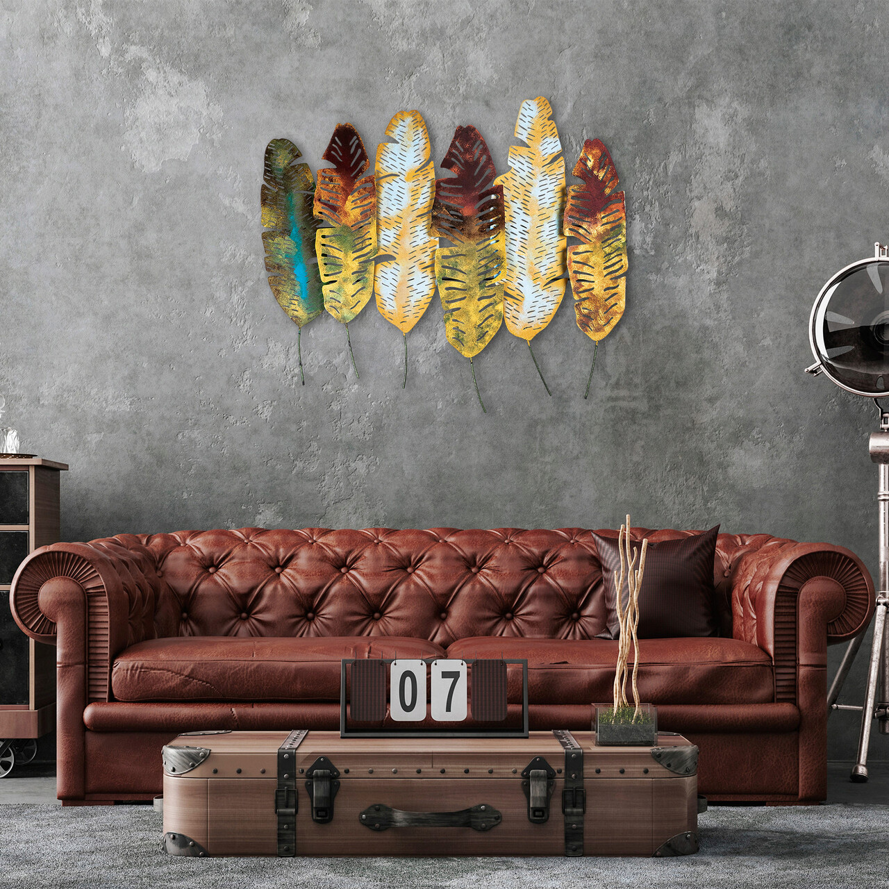 Decoratiune de perete, Leaves v11, Metal, Dimensiune: 107 x 88 cm, Multicolor - 1 | YEO
