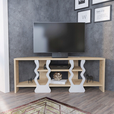Comoda tv, retricy, firal, 110x35x41.8 cm, pal, stejar / alb