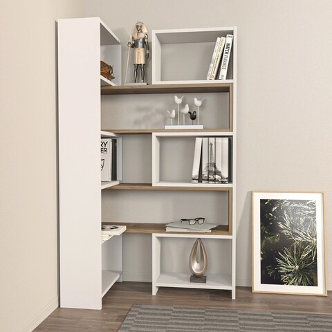 Corp biblioteca, zena home, poyraz, 163.5x150x22 cm, pal, alb / nuc