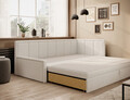 Canapea extensibila brat dreapta 3 locuri, ELTAP, Fulgeo, 214x82x77 cm, lemn/catifea din poliester, alb