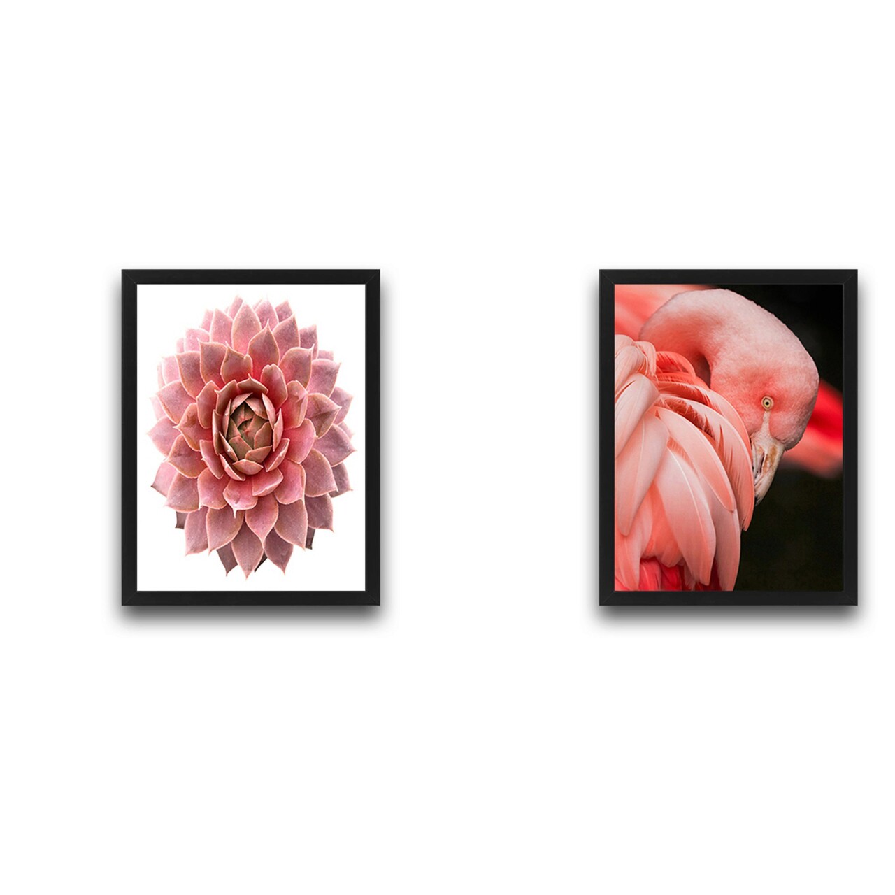 Set 2 tablouri decorative, Pink Flamingo Flower Set, PAL, Hartie, Multicolor - 1 | YEO