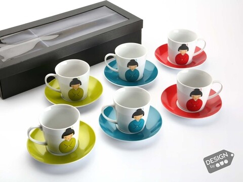 Set 6 cesti cu farfurie pentru ceai japanese, versa, , portelan