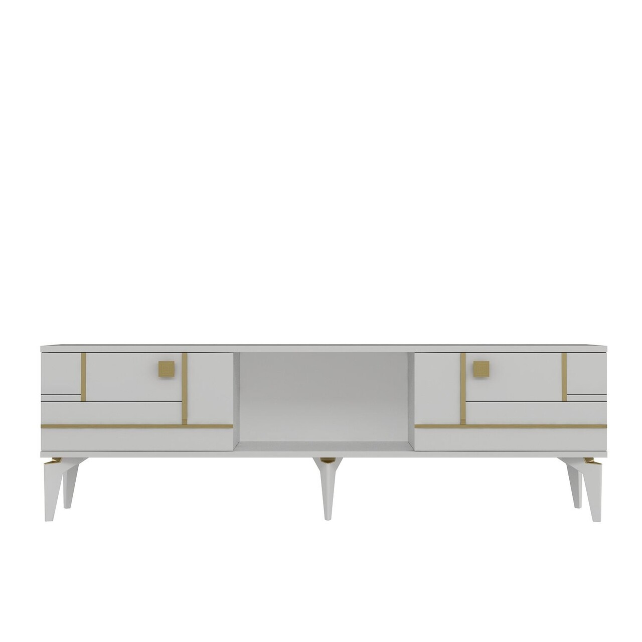Comoda TV, Olivia, Madera, Alb/Auriu - 2 | YEO