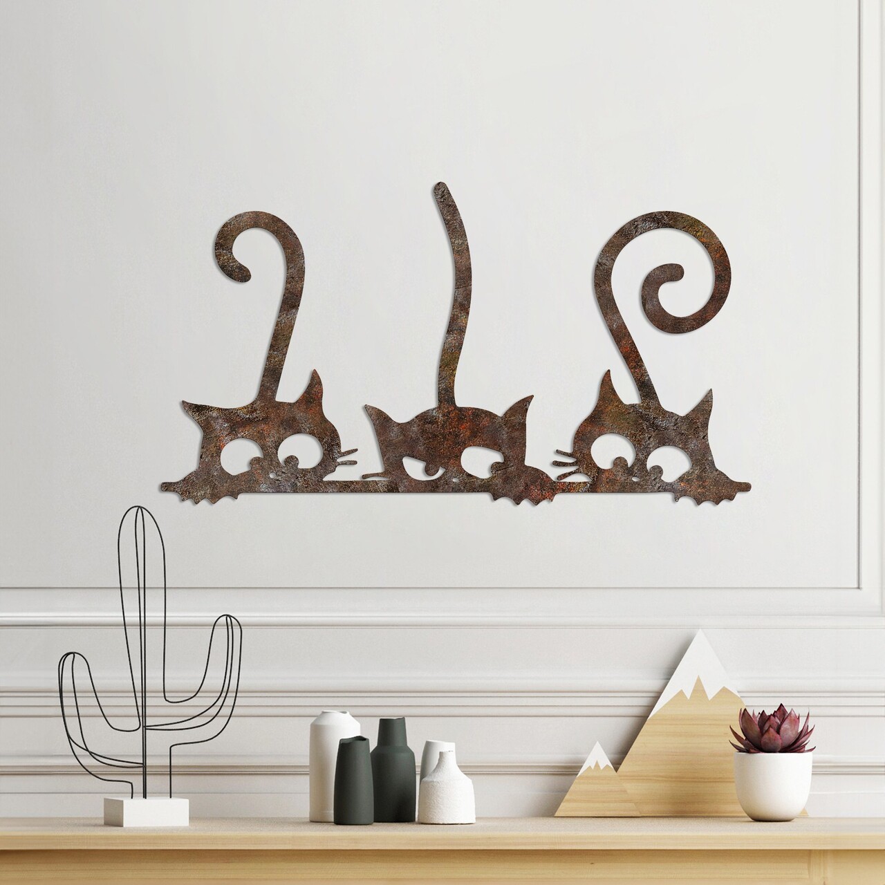 Decoratiune de perete, Rusty Cats 1, Dimensiune: 33 x 60 cm, Maro antichizat - view 2