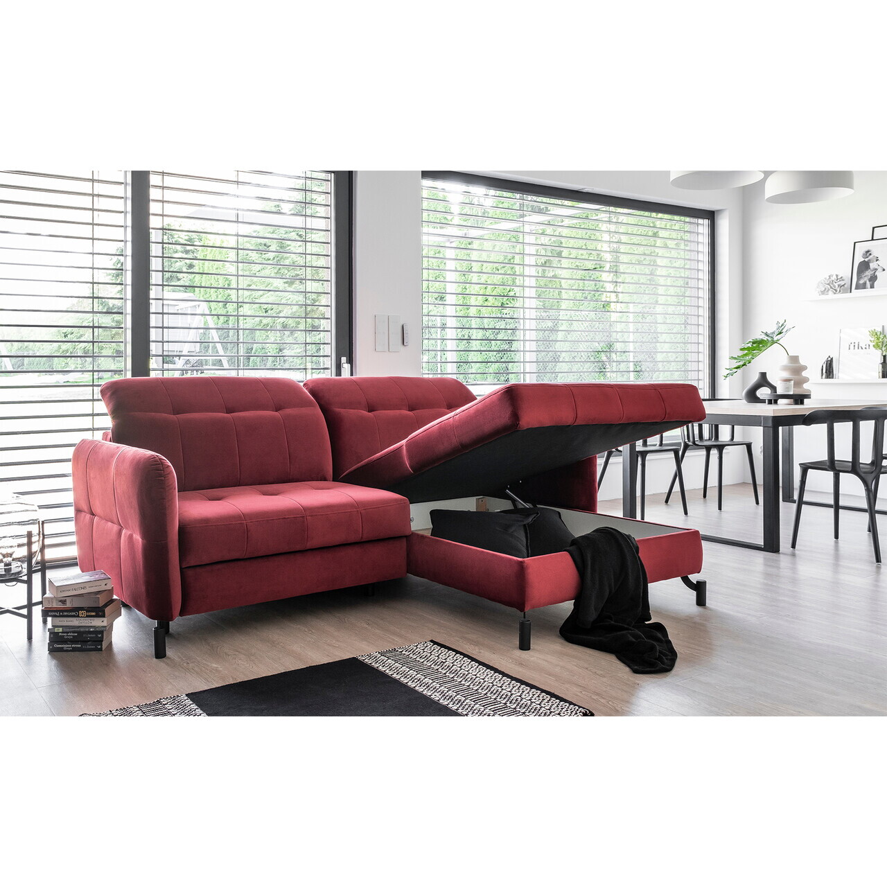 Set coltar extensibil dreapta 3 locuri si taburet ELTAP, Lor_PP_07, Lorelle, 225x160x105 cm / 100x70x45 cm, lemn/poliester, gri deschis - view 4