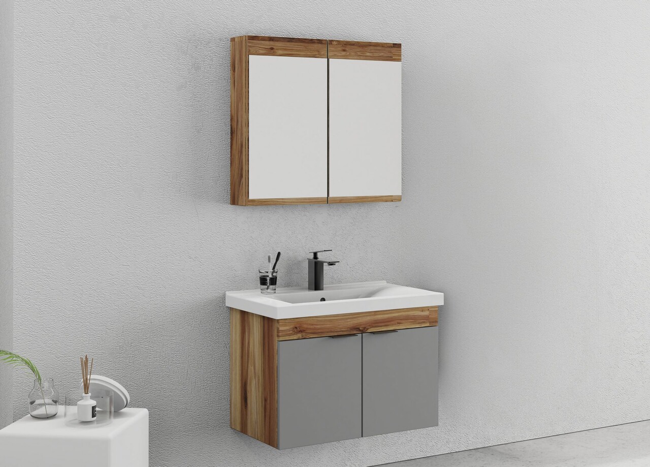 Set mobilier de baie (2 piese), Hanah Home, Carıno 80, Pin / Latte - view 4
