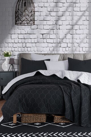 Set cuvertura de pat dubla 3 piese, Solid - Black, Grey, Eponj Home, 65% bumbac/35% poliester