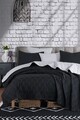 Set cuvertura de pat dubla 3 piese, Solid - Black, Grey, Eponj Home, 65% bumbac/35% poliester