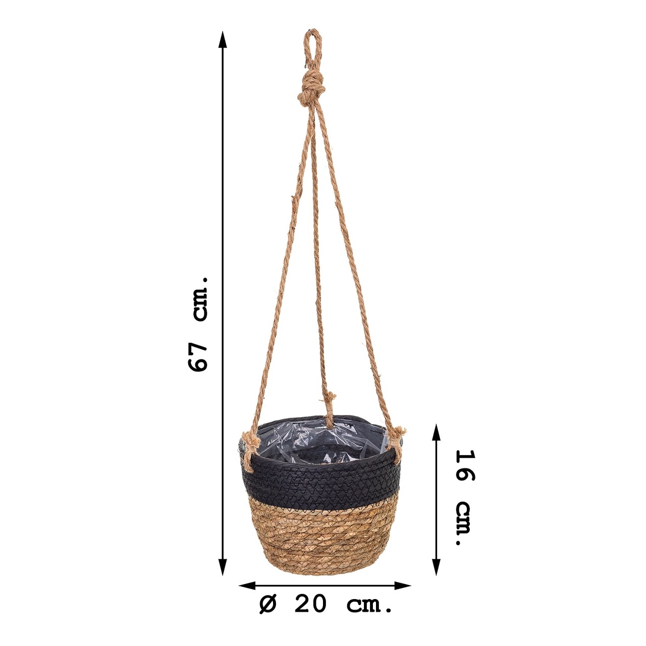 Ghiveci Suspendabil, Creaciones Meng, 20x16 Cm, Stuf, Natural/negru