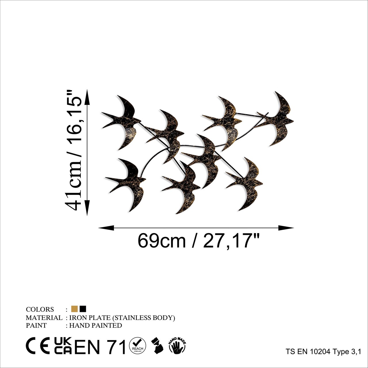 Decoratiune de perete, Flying Birds 1, Dimensiuni: 69 x 41 x 7 cm, Multicolor - view 7