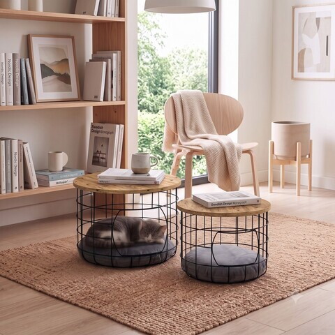 Set masute de cafea, Hanah Home, Ligna, Pin Atlantic / Negru