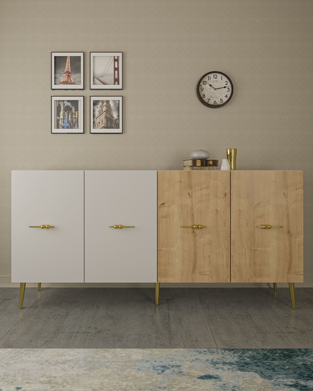 Consola, Olivia, Loop KB150, Stejar alb / safir - 2 | YEO