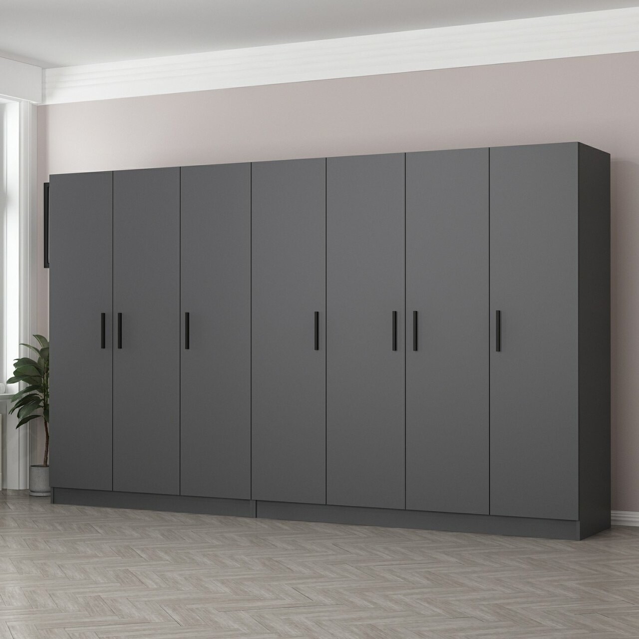 Dulap pentru haine, Minerva, Kale, 315x210x52 cm, PAL, Antracit - 1 | YEO