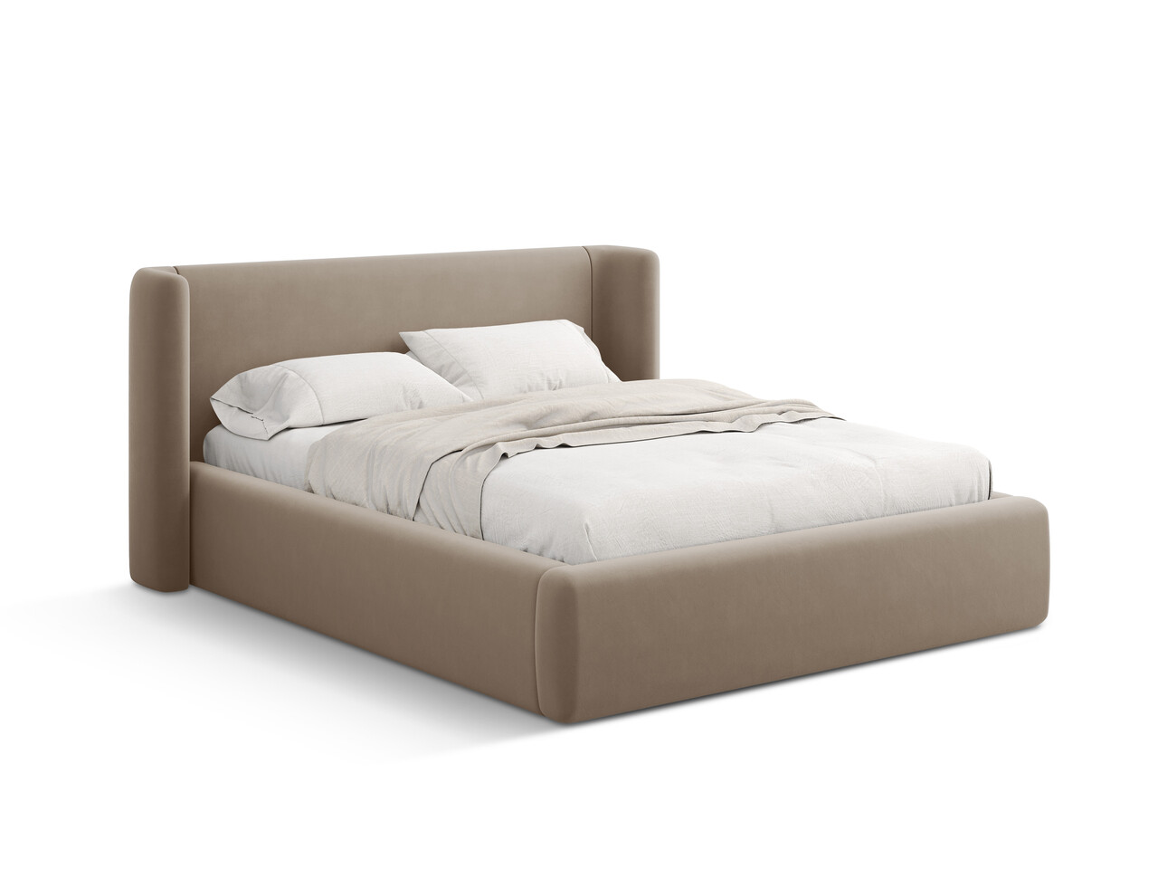 Pat tapitat cu somiera rabatabila si lada depozitare 200x200 cm Windsor & Co Jason catifea cappuccino