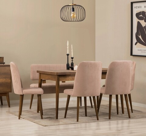 Set masă și scaune extensibile (6 bucăți), Vella, Vina, Nuc / Piatra