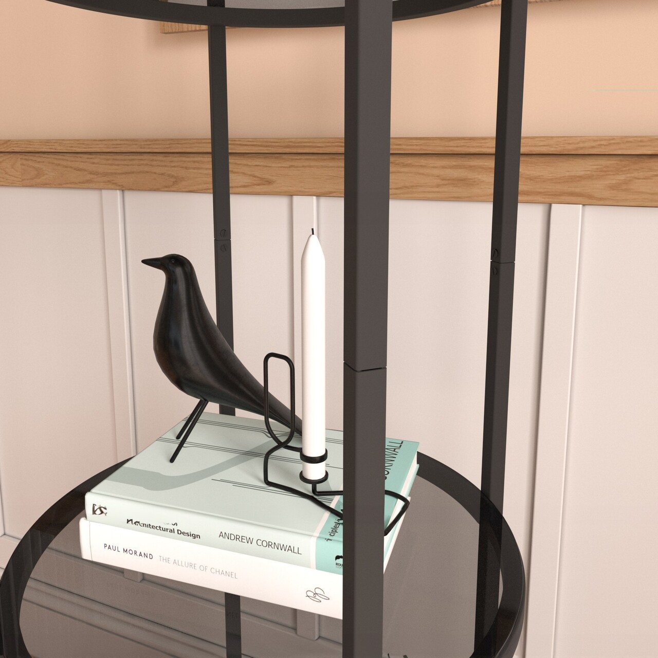 Corp biblioteca, Caliente, Vogue, 42x150x42 cm, Sticla temperata, Negru - 2 | YEO