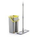 Set mop plat si galeata cu 2 compartimente Klirimop, InnovaGoods, cap rotativ 360º, 140 cm, 6 L, gri/galben