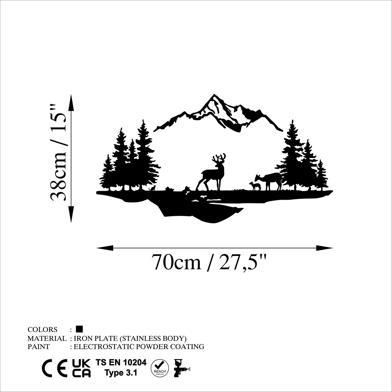 Decoratiune de perete, Deer And Landscape, Dimensiune: 38 x 11 cm (1 bucată), Negru - view 6