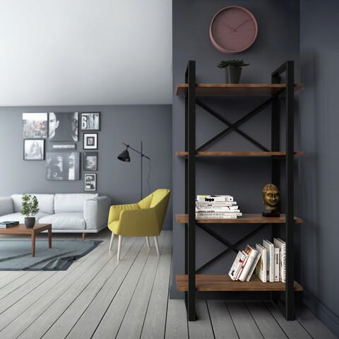 Corp biblioteca, zena home, desta, pal, nuc / negru