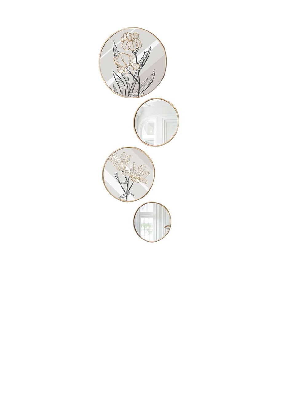 Set de tablouri și oglinzi decorative înrămate în MDF (4 Pieces), Set de oglinzi rotunde, Pictura 1 Dimensiune: 45 x 45 cm (1 bucată), Multicolor - view 2