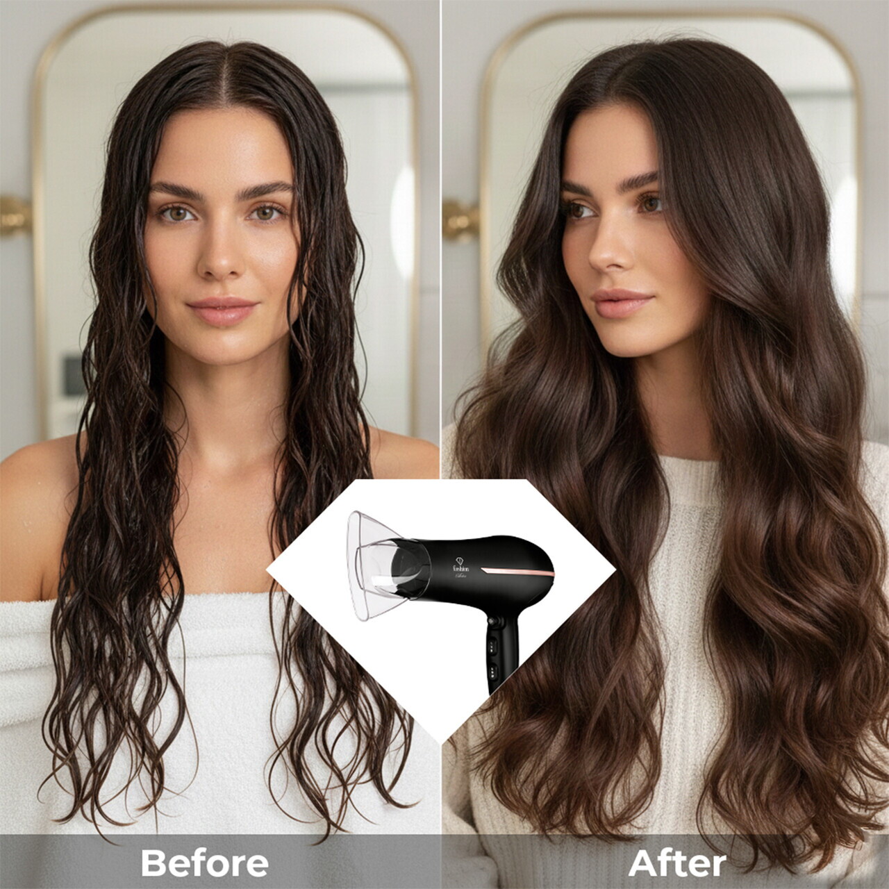 Uscator de par profesional Fashion TV, Matte Black-Rose Gold, 1950-2300W, 2 viteze, 3 trepte de temperatura, negru - imagine 8