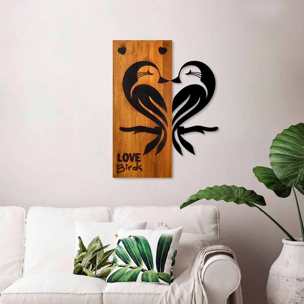 Decoratiune de perete, Love Birds 5, Lățime: 45 cm Înălțime: 58 cm Adâncime: 3 cm, Nuc / Negru — imaginea 3