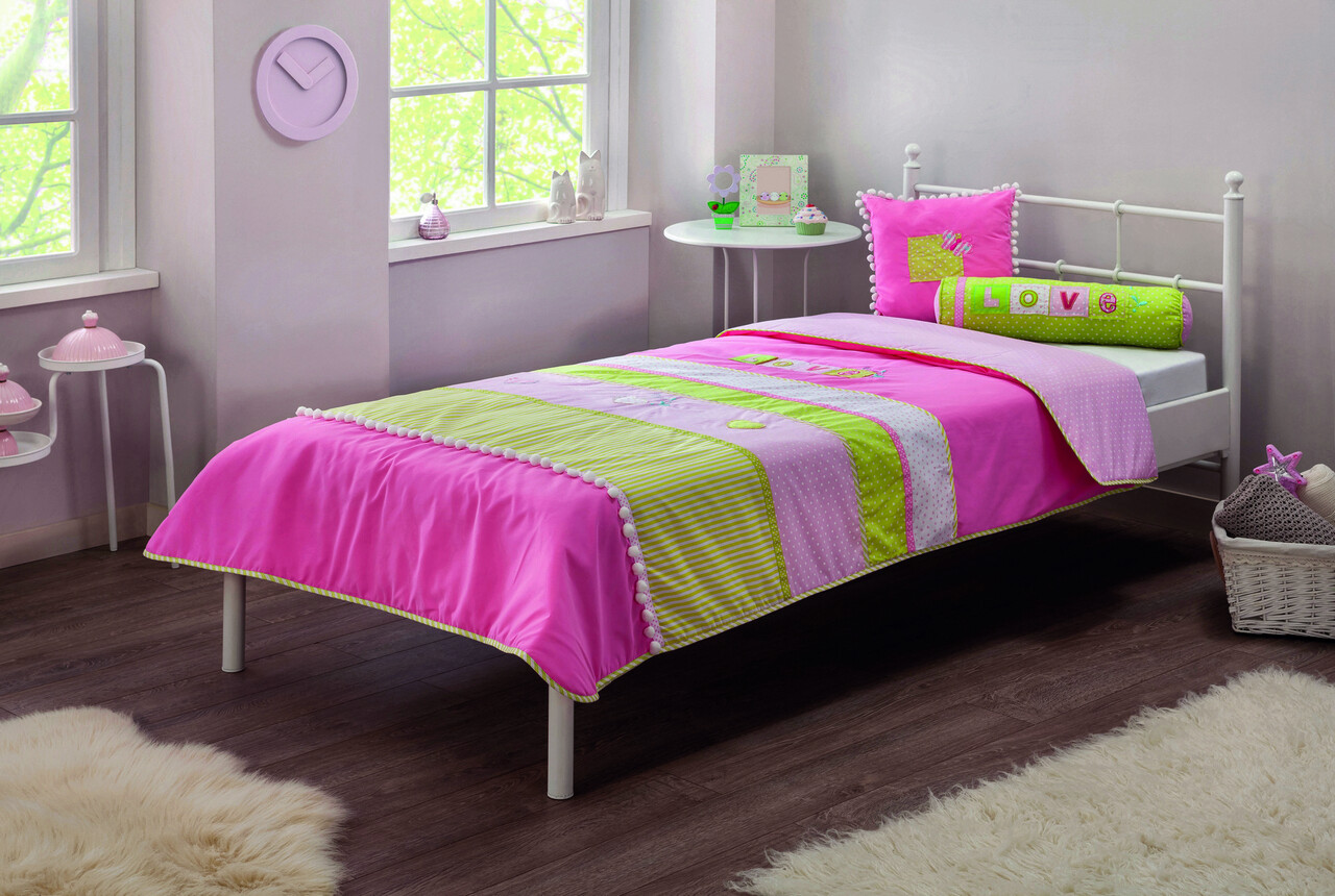 Set cuvertura de pat Young, Love (90-100 Cm), Çilek, Poliester