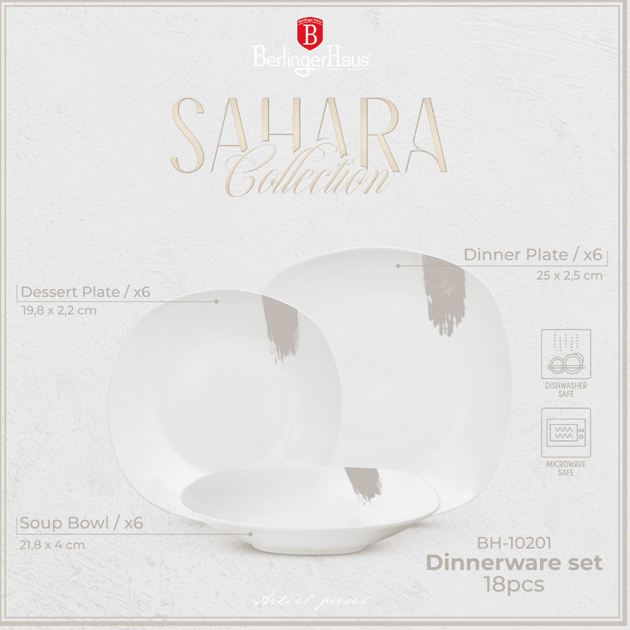 Serviciu de masa 18 piese Berlinger Haus, Sahara, portelan, alb/bej - imagine 6