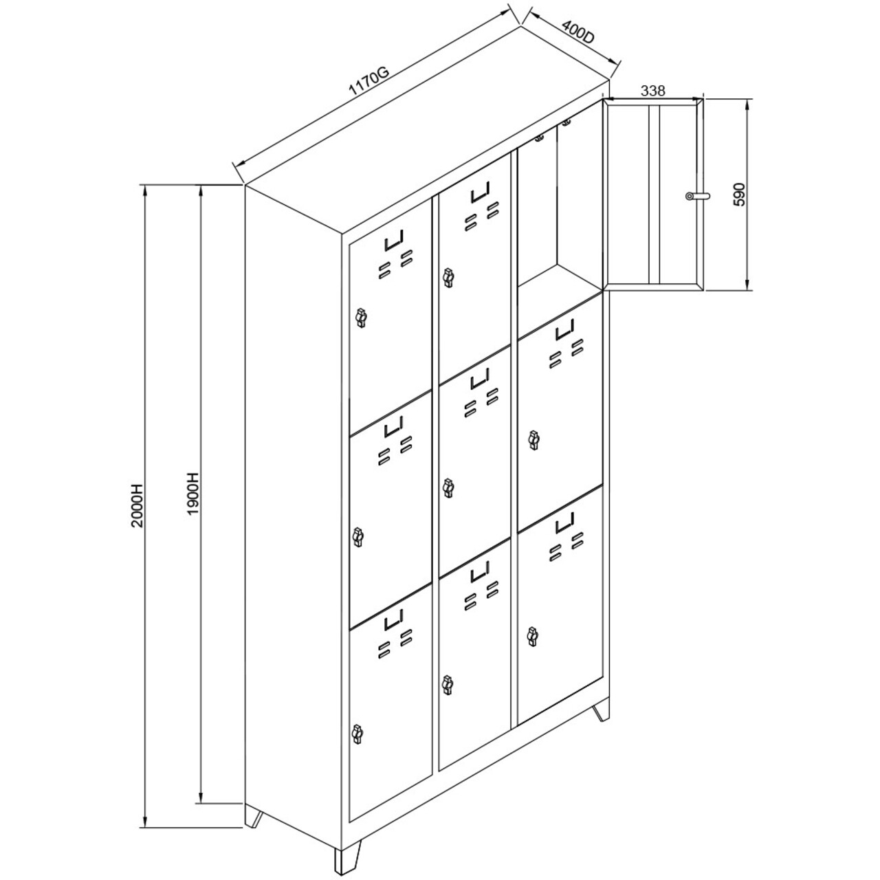 Dulap de depozitare cu incuietoare, Shelvoria, Js1015Sı, 117x200x40 cm, Otel, Gri/Negru