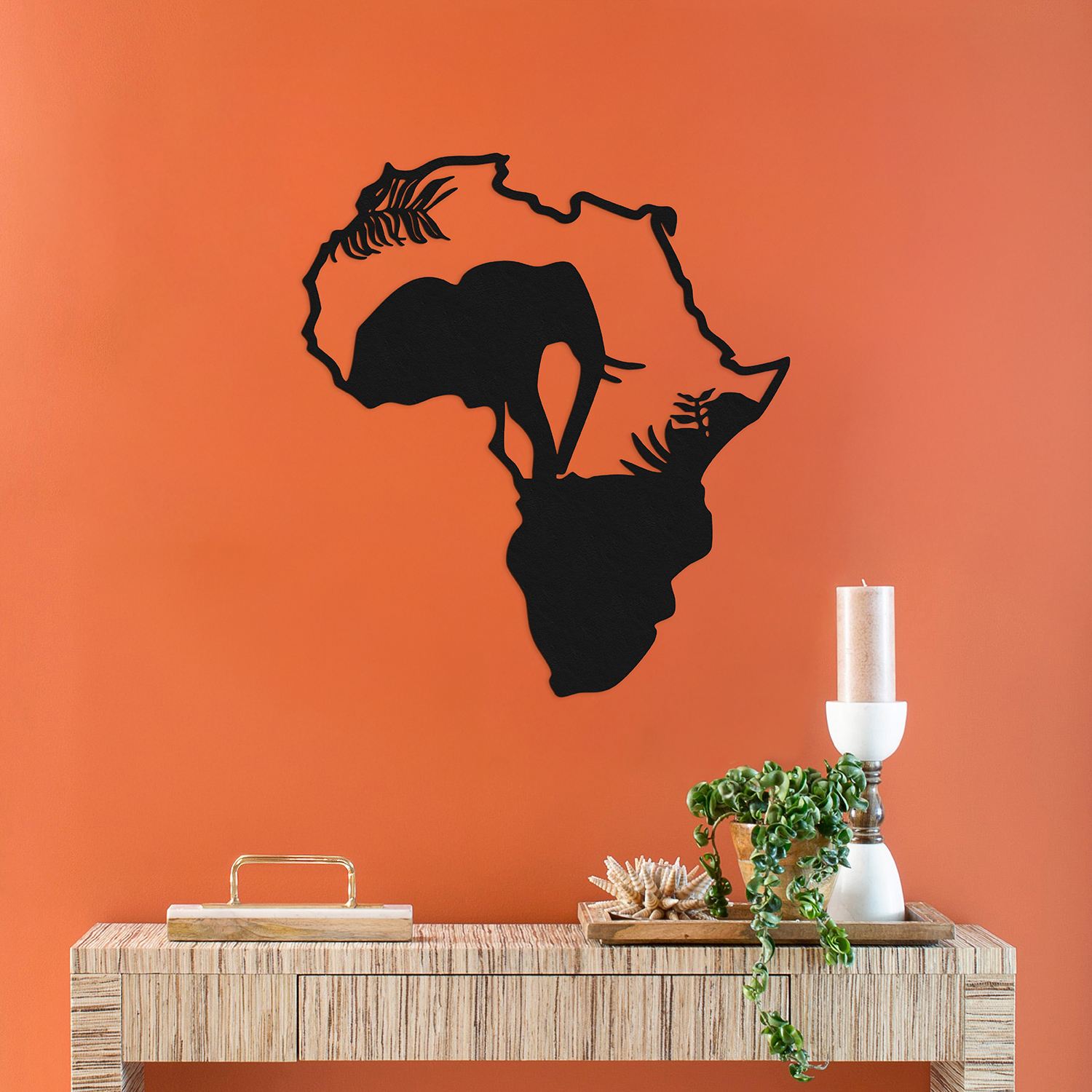 Decoratiune de perete, African, Metal, Grosime: 1,2 mm, Negru