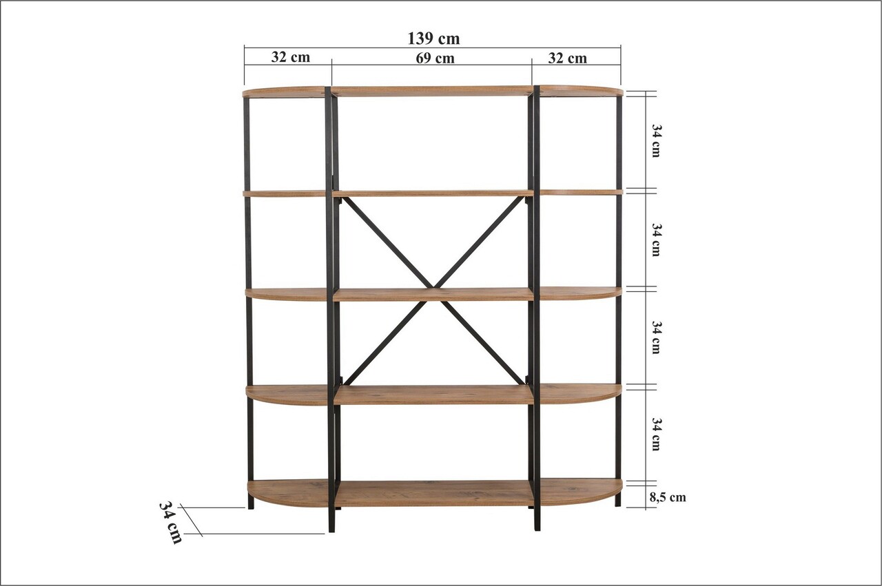 Corp biblioteca, Sapphire, Signa Rafix, 139x155x34 cm, PAL, Pin Atlantic / Negru