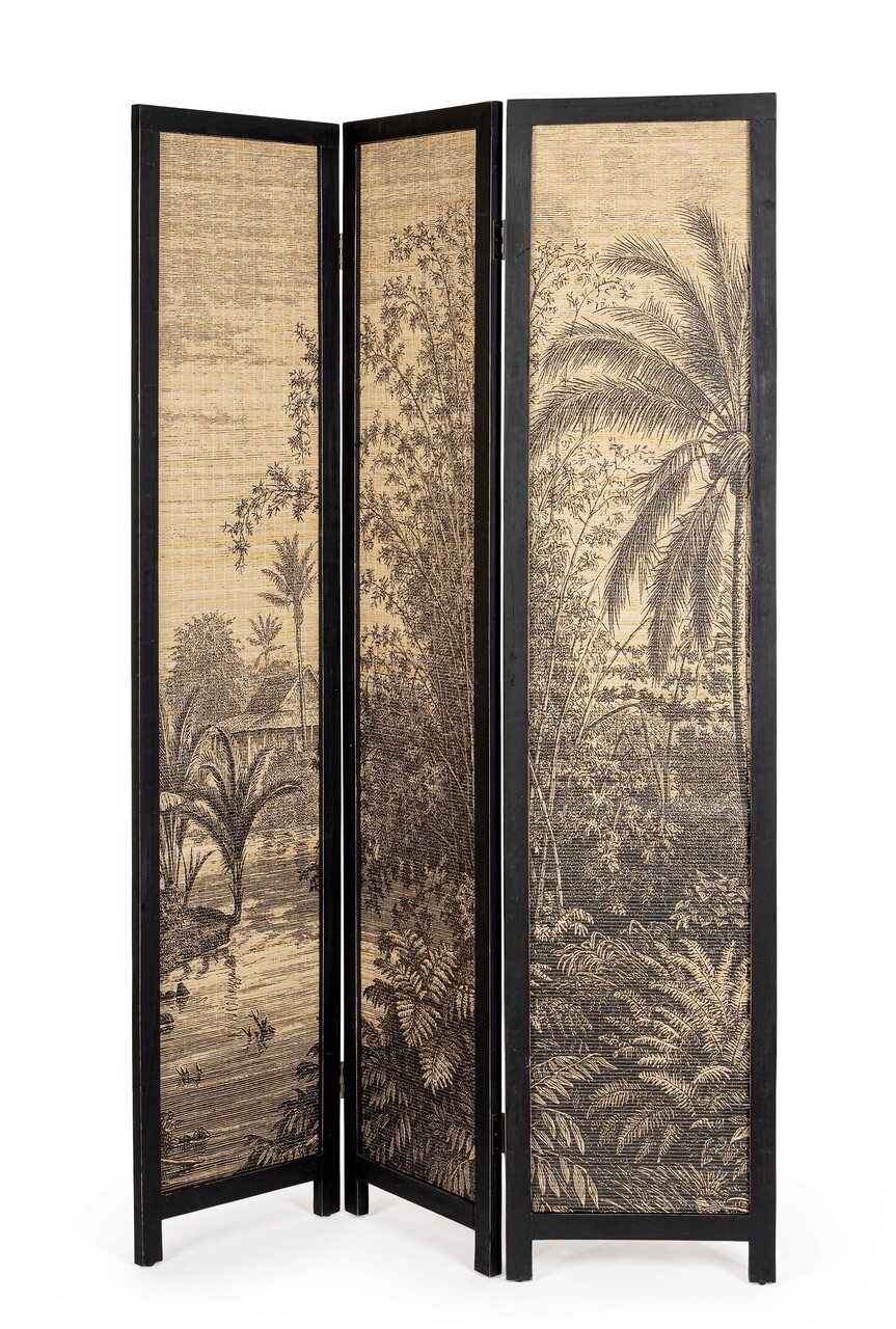 Paravan decorativ / despartitor camera Fujiko, Bizzotto, 120 x 2 x 180 cm, bambus/lemn de brad