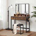 Masa de toaleta cu oglinda si taburet / masuta dressing, Vasagle Industrial, 90x40x141 cm, PAL/oglinda, maro