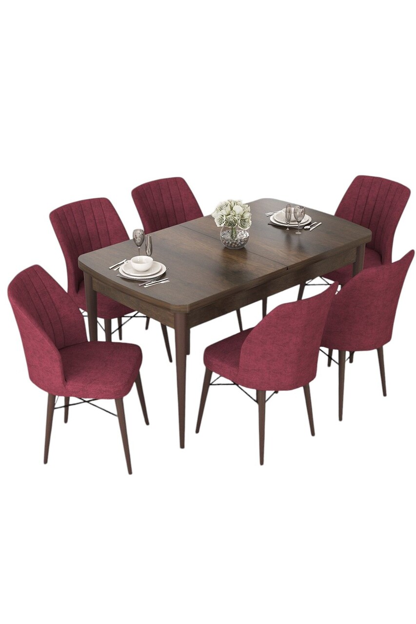 Set masa extensibila si scaune, Hanah Home, Nef, Baroc / Burgundia - view 2