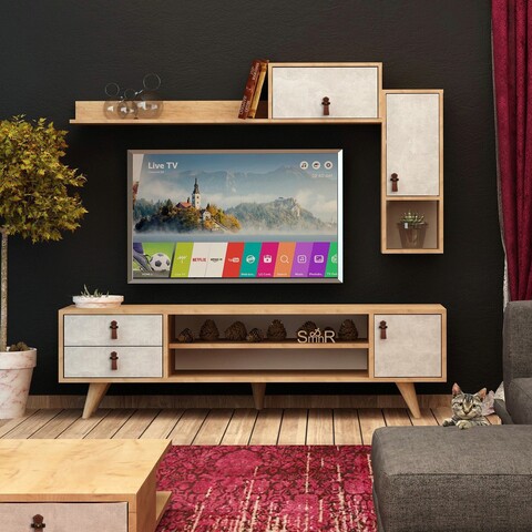 Comoda tv, mod design, eleva, stejar / alb