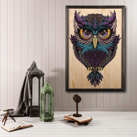 Tablou decorativ, Owl Color Dream XL, Lemn, Lemn, Multicolor Bystag