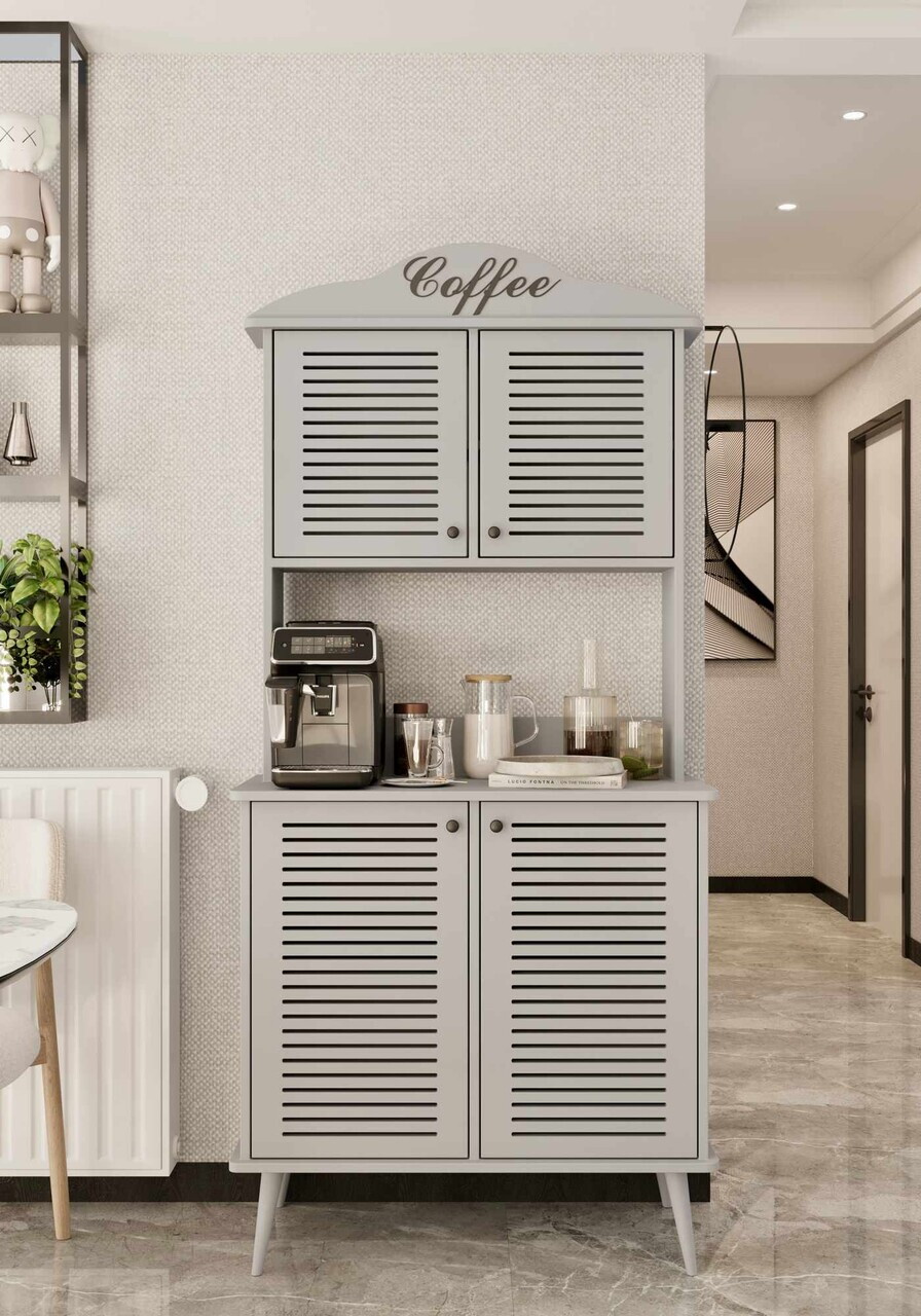 Dulap de bar pentru cafea, Hanah Home, Avior 90, 90x170x40 cm, MDF, Gri deschis - view 2