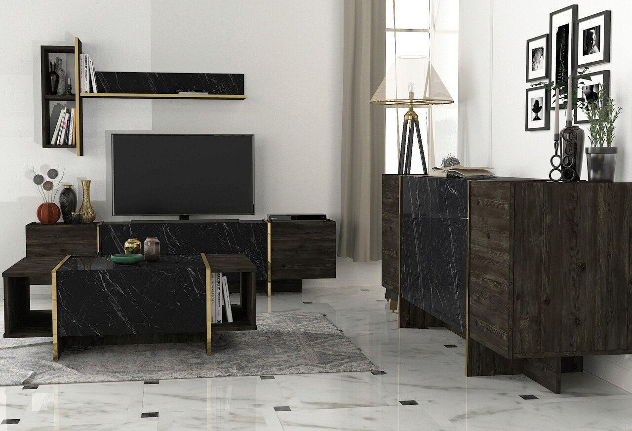 Set mobilier living, Hanah Home, Veyron Set 2, Negru - imagine 3
